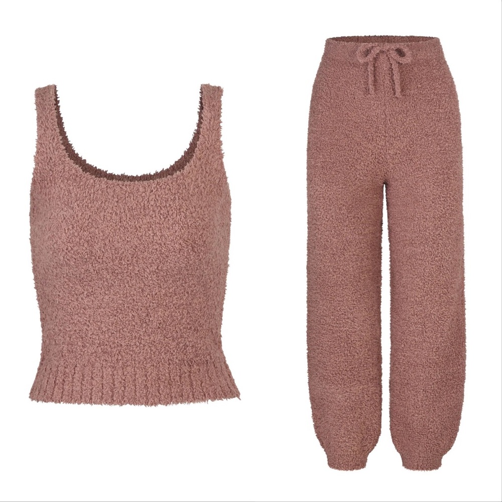 Skims Rose Clay Cozy Knit Tank and Jogger Set